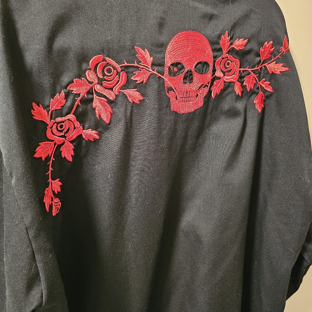 Scully Men's Skull & Roses Embroidered Western Shirt XXL